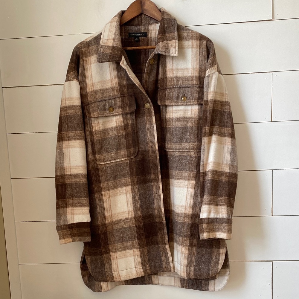 Banana Republic Brown and Cream Plaid Utility Jacket